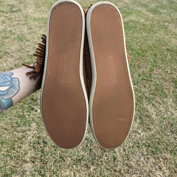 Minnetonka Venice Moccasin Booties Women 8.5 457T Brown Suede Ankle Boots Fringe - Picture 7 of 8